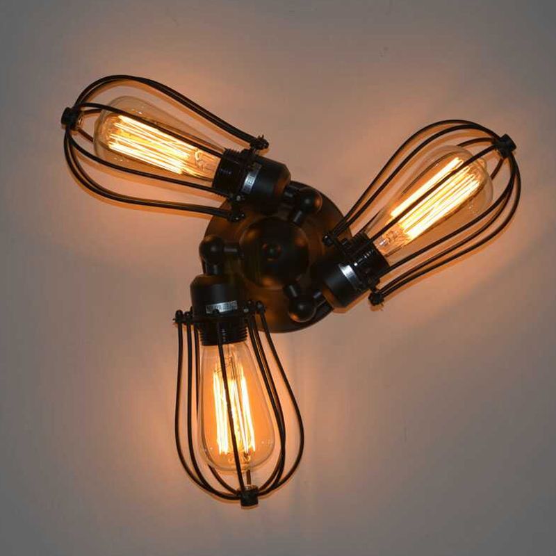 Bombilla Vintage en forma de Semi-Ras de Luz de montaje con Alambre Marco 3/5 Luces de metal en negro para la casa de campo
