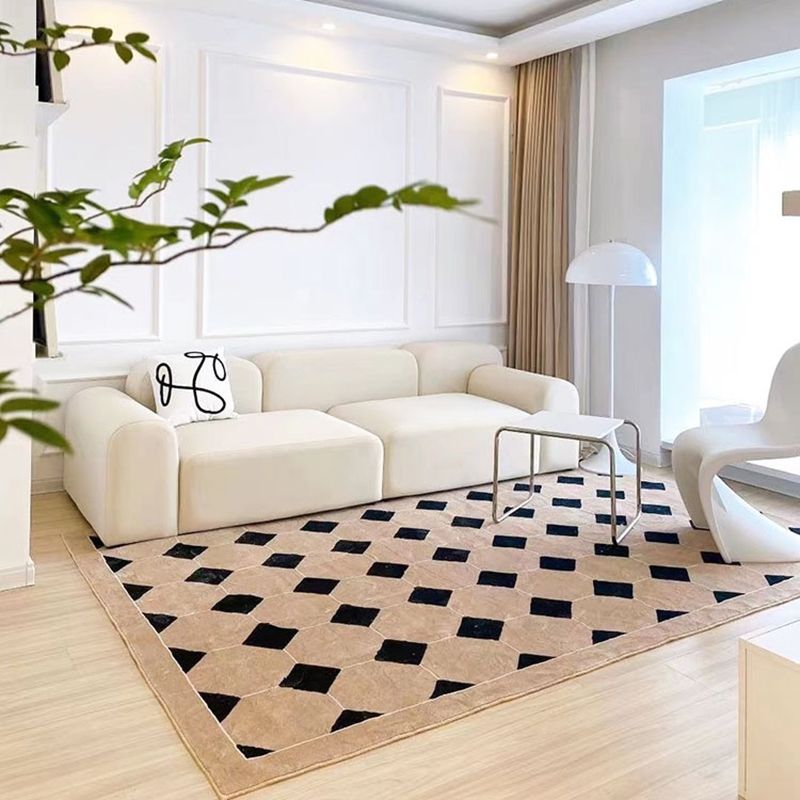 Khaki Traditional Area Rug Plaid Pattern Polyester Area Carpet Stain Resistant Rug for Home Decor