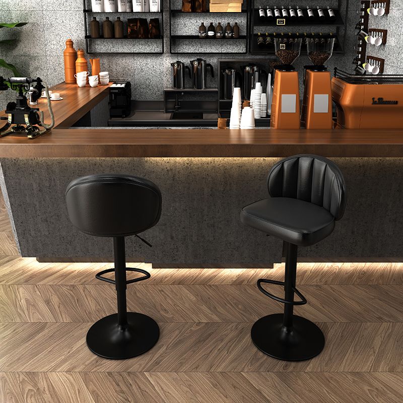 Contemporary Faux Leather Bar Stool Footrest Low Back Adjustable Height Swivel Stool