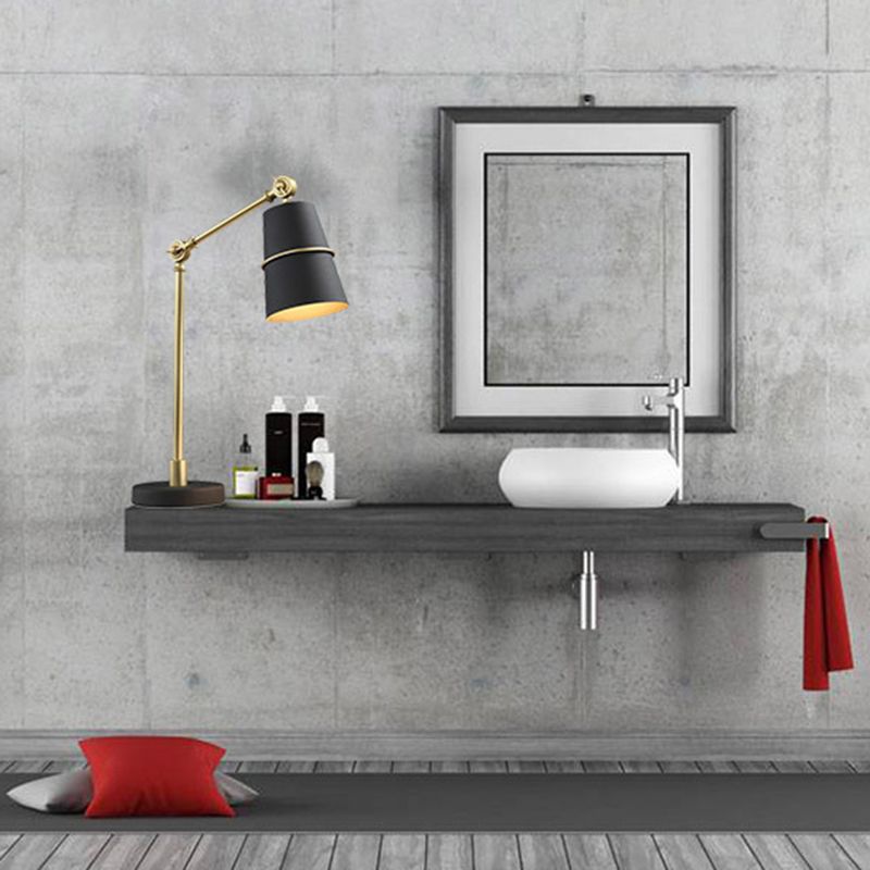 Lámpara de lectura de brazo colgante posmoderno 1 cabezal de la mesa de dormitorio con sombra de cono