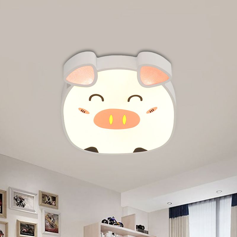 White Cartoon Pig Ceiling Flush Mount Light Kids LED Acrylique Flush Lighting in Warm / White / Natural Light