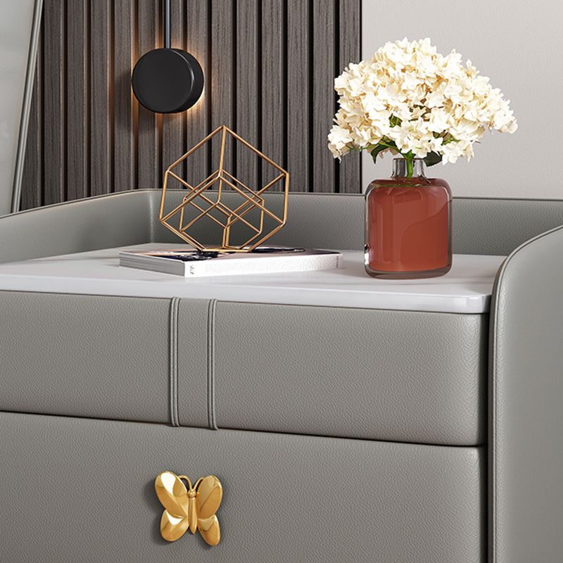 Modern Bedside Cabinet Pine and Faux Leather Night Table, 20"L X 16"W X 20"H