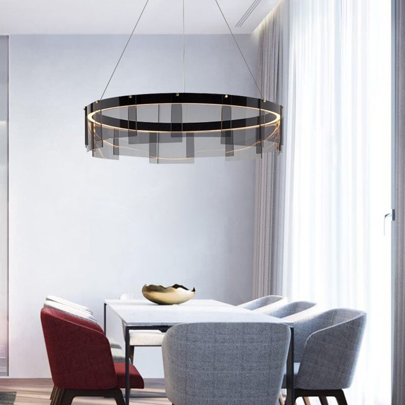 Luz de colgante circular de metal ligero de lámpara LED de lámpara LED moderno con sombra de vidrio