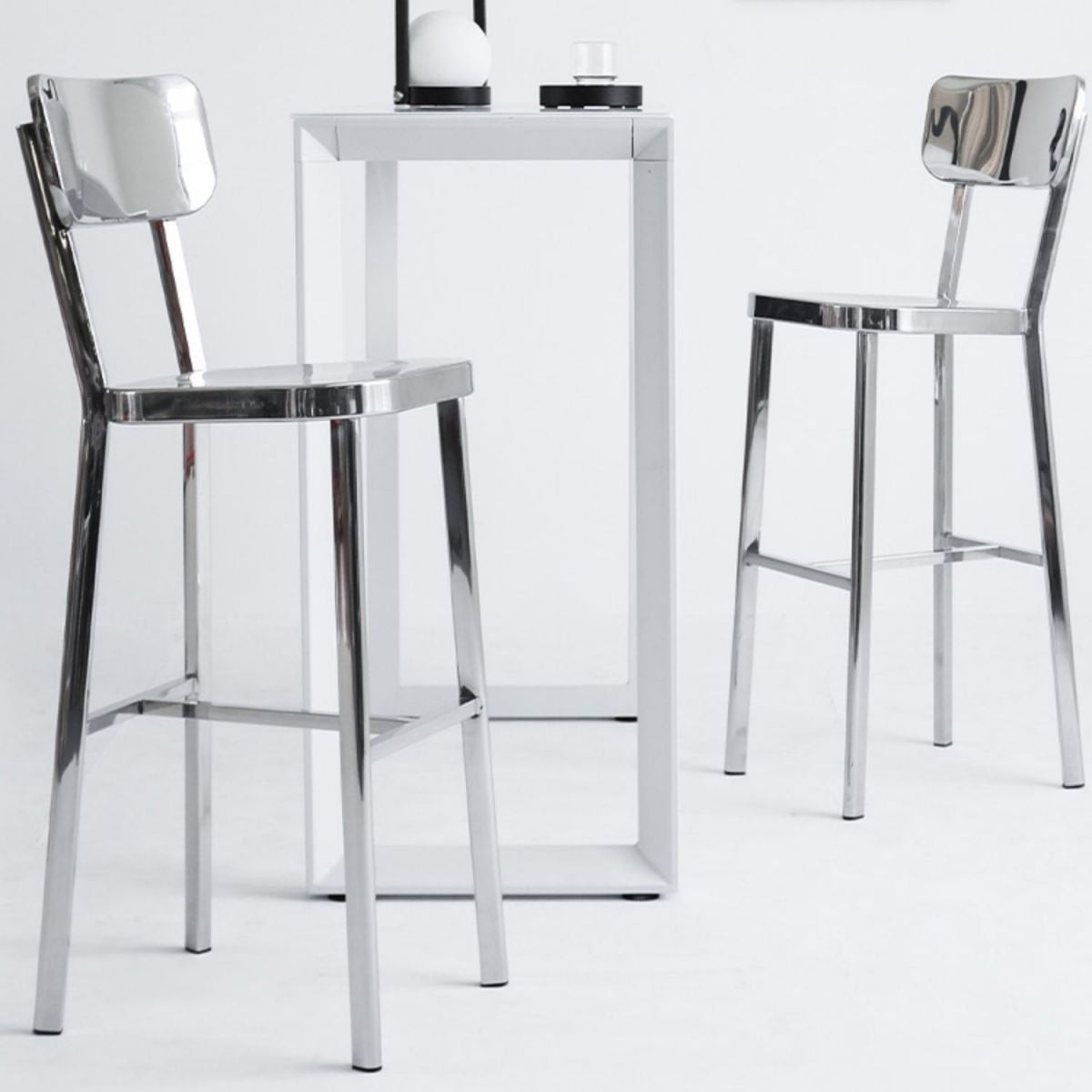 Contemporary 43" Height Metal Backrest Counter Stool in Silver