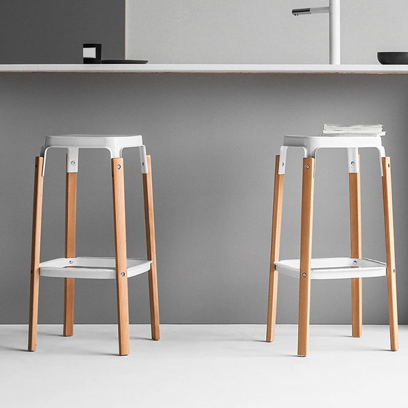 Contemporary Square Backless Bar Stool with Beech Solid Wood Legs