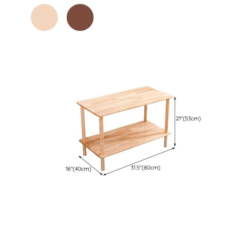 Modern Solid Wood End Slide Table 4 Legs with Shelf Double Tier Side Table