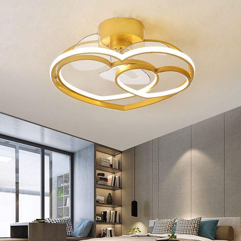 Love Heart LED Ceiling Fan Minimalist Acrylic Kids Bedroom Semi Flush Mount Lamp with Remote