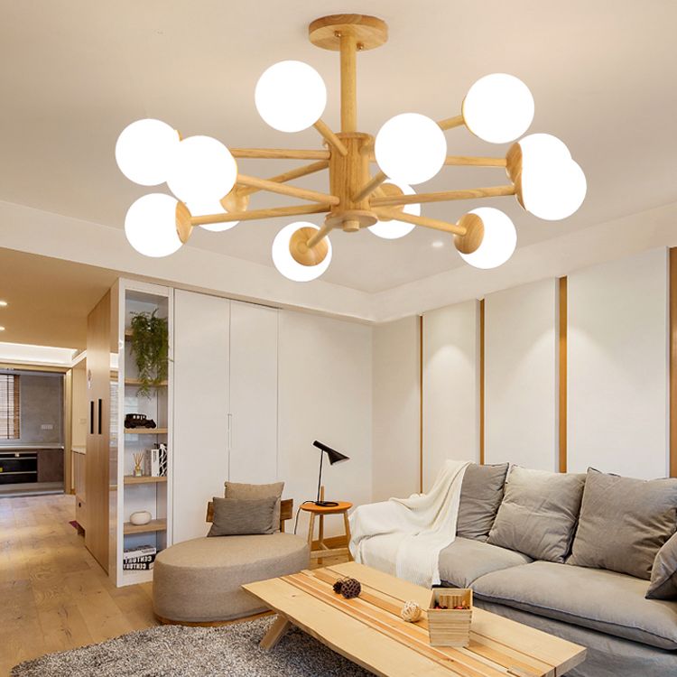 Modern Simplicity Starburst Suspended Lighting Fixture Wood Hanging Ceiling Fixture for Restaurant