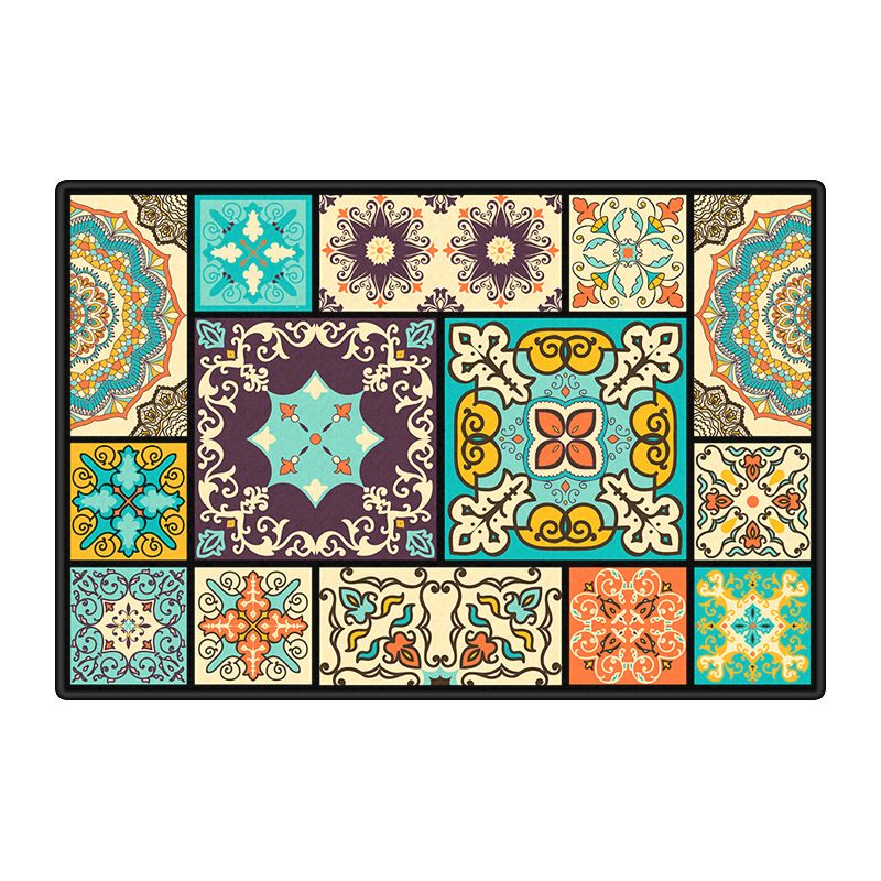 Green Bohemian Rug Polyester Graphic Rug Non-Slip Backing Rug for Living Room