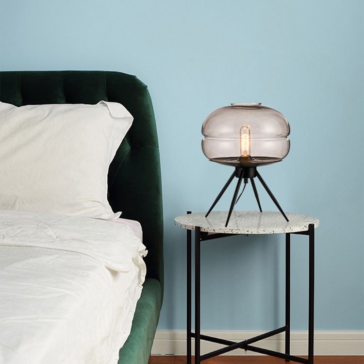 11.5" Wide Drum Glass Table Lamp Nordic Simplicity Style Nightstand Light with Black Metal Tripod Base