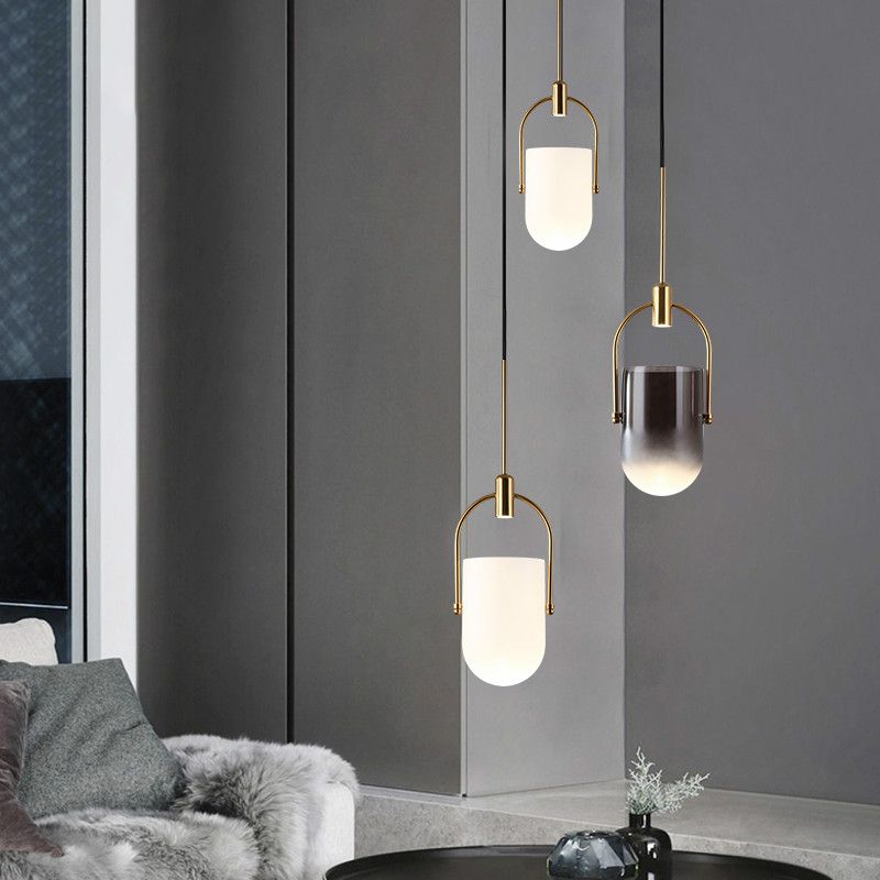 Bucket Shape Hanging Lighting Modern Style Glass 1 Light Pendant Lamp for Restaurant