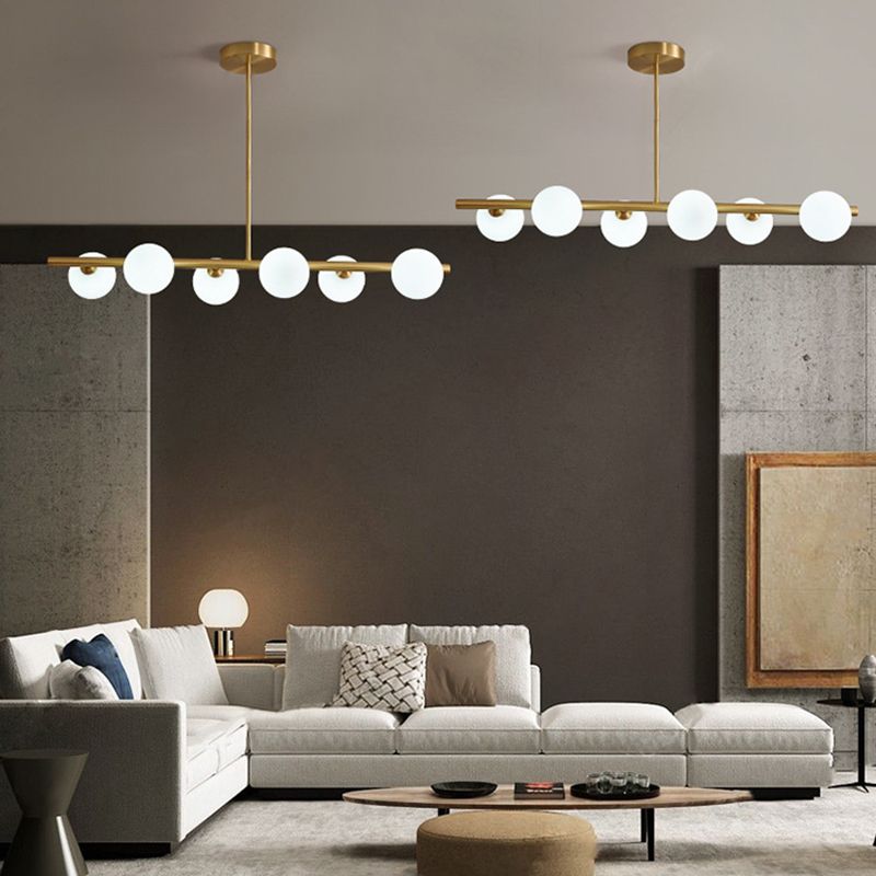 Glass Brass Island Light in Modern Creative Style Copper Globe Pendant Light for Dining Room