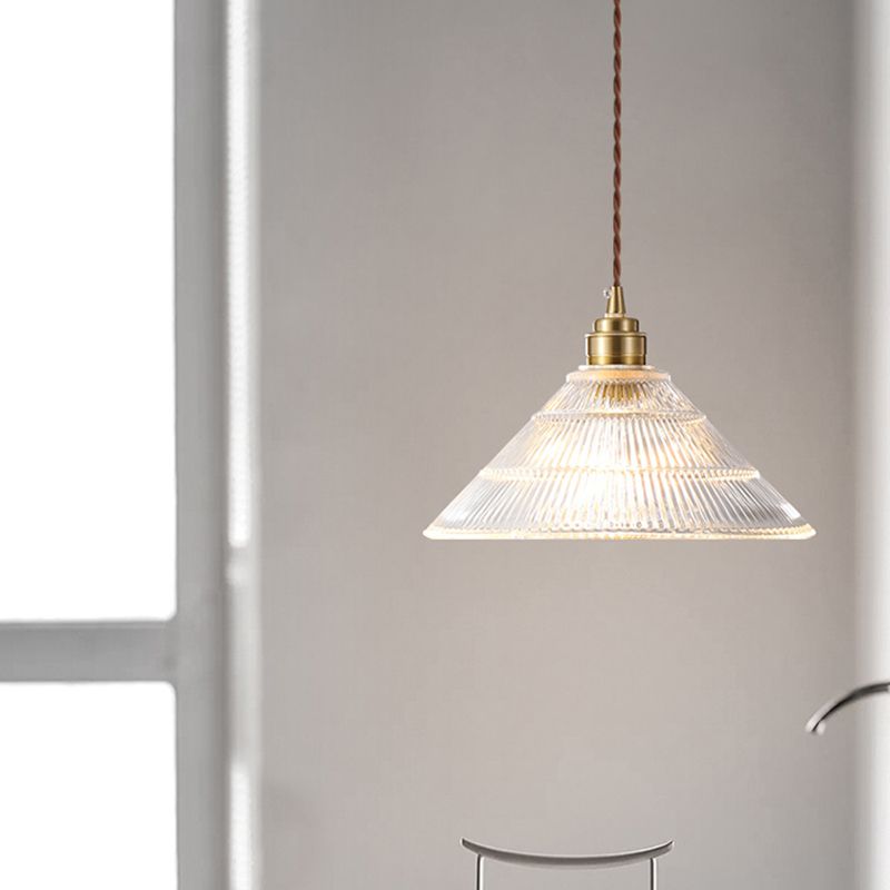 Industrial Single Light Pendant with Clear Prismatic Glass for Bedside Hallway Kitchen