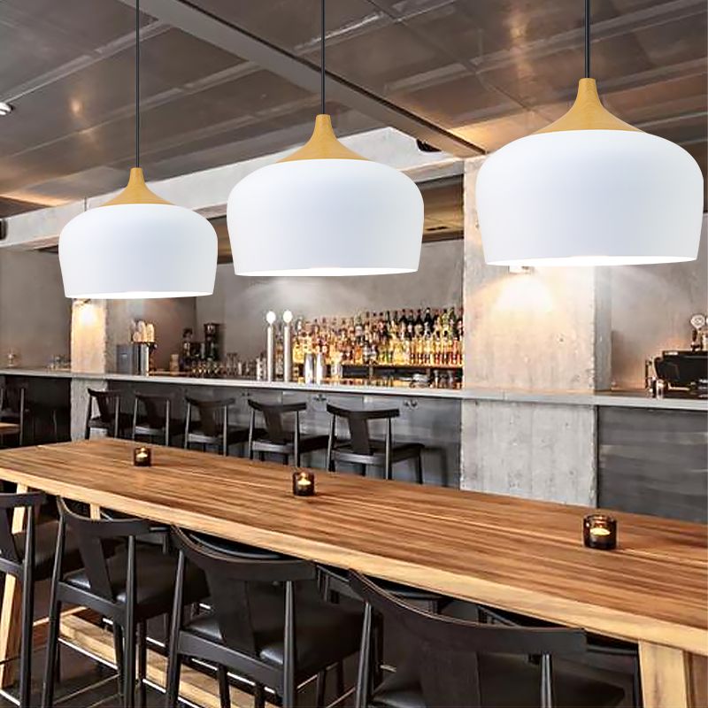 Bowl Shape Hanging Lighting Modern Macaron Style Metal 1-Light Pendant Lamp for Restaurant