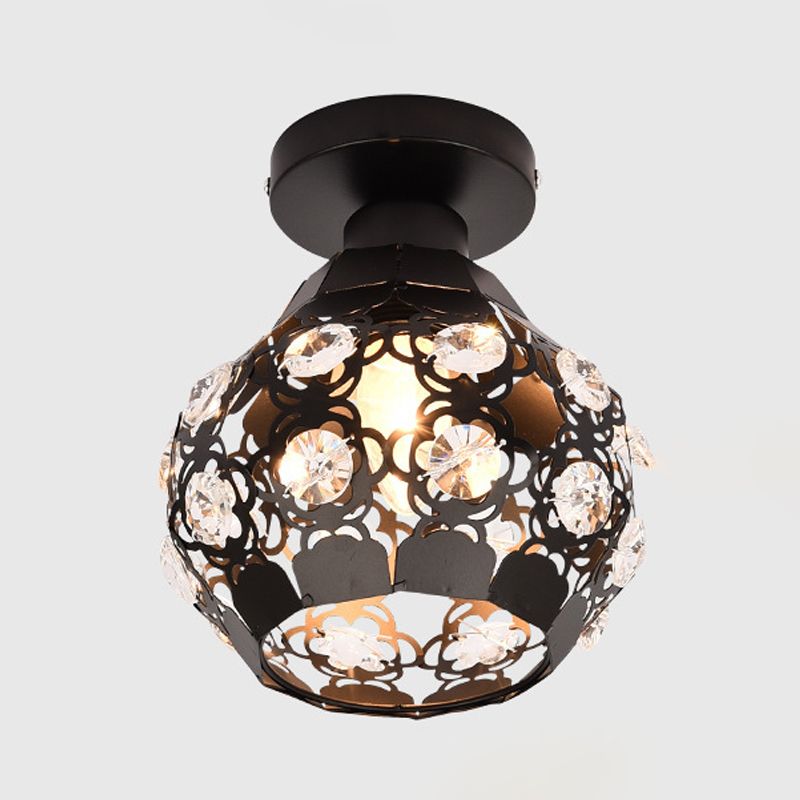 Kristallverzierte Kugel-Einbauleuchte, moderne 1-Licht-Einbauleuchte mit schwarzem Finish für den Flur