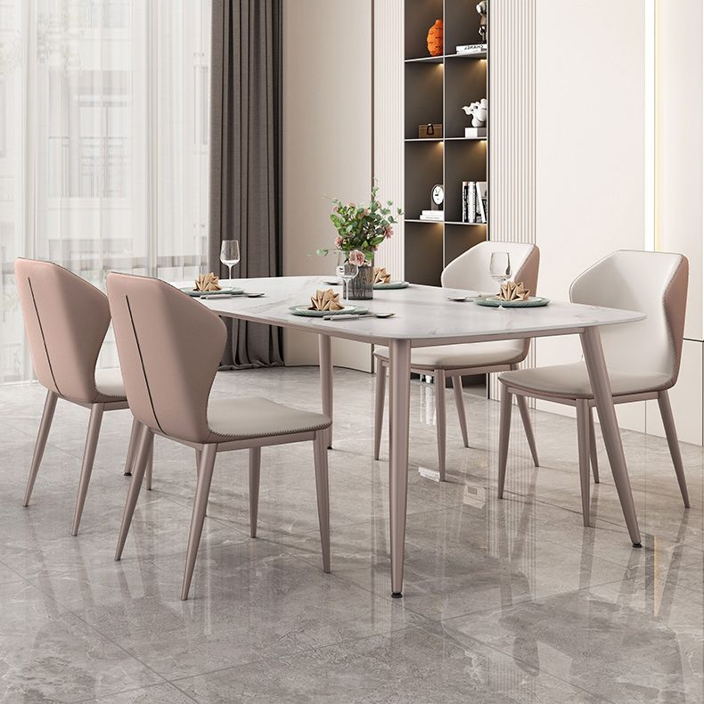 Purple 4-foot Metal Table Modern Stone Top Rectangle Fixed Table