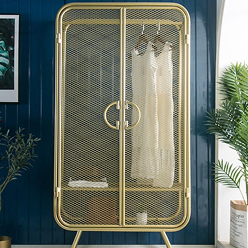 Modern Hinged Door Wardrobe for Home Matte Finish Cabinet with Metal Frame