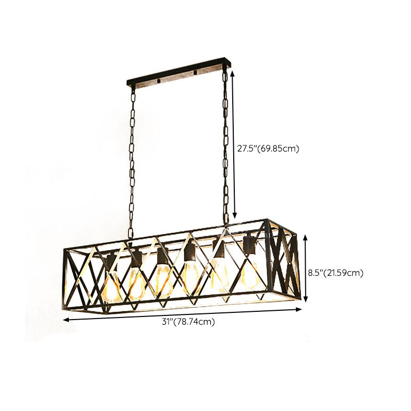 Industrial Style Rectangle Island Pendants Metal Pendant Lights in Black for Dining Room