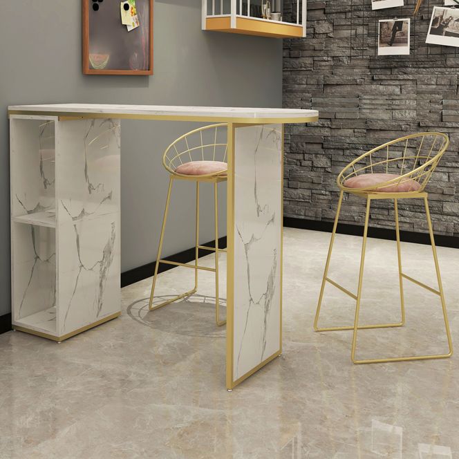 Wood Bar Table with Storage Glam Pub Table with Double Pedestal