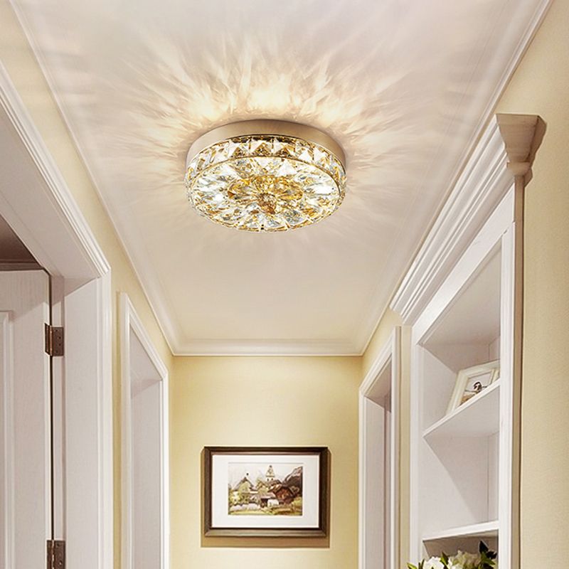 Contemporary K9 Crystal Flush Mount 1-Light Cylinder Flush Ceiling Light for Hallway