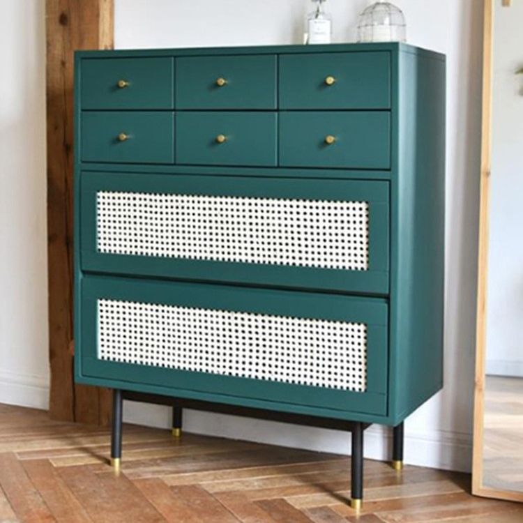 Contemporary Green Accent Chest with 8 Drawers and Straight Legs