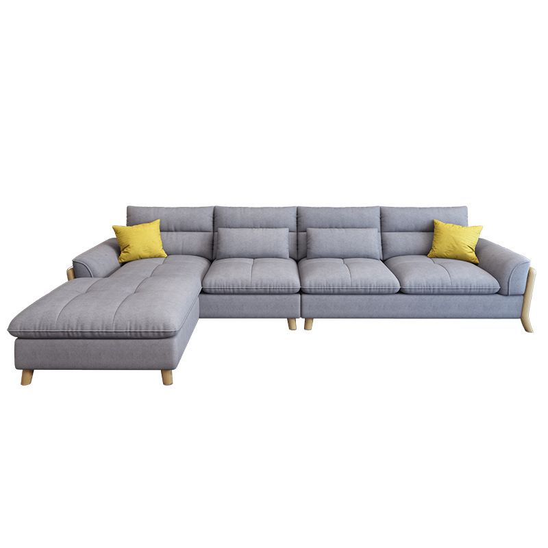 Flared Arm Linen Sectional Scandinavian 4-seater Sectional with Pillows
