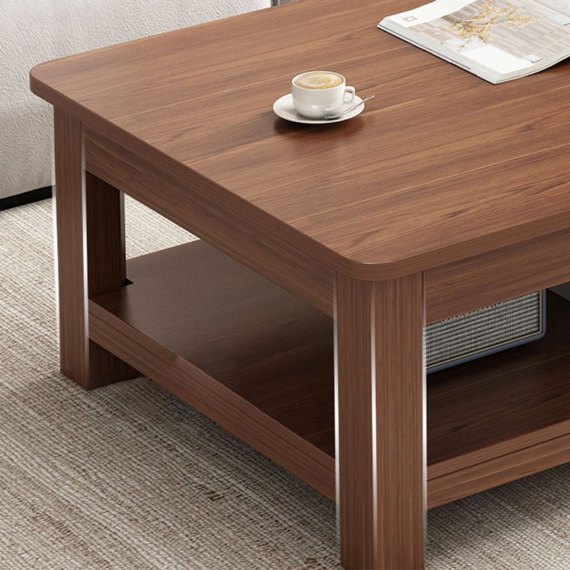 4 Legs Wood Cocktail Table No Distressing Coffee Table with Storage Shelf