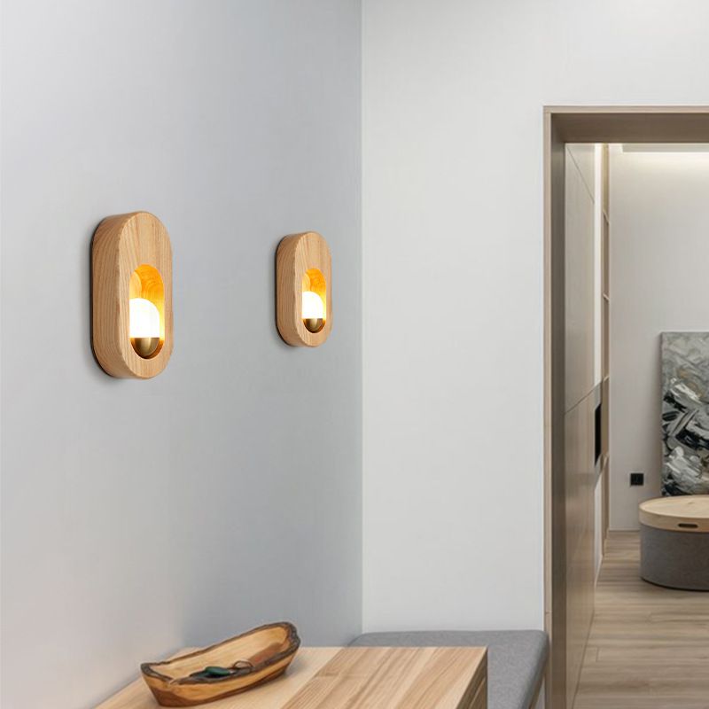 Oval Wall Lighting Fixtures Modern Style Wood 1 Light Wall Lighting