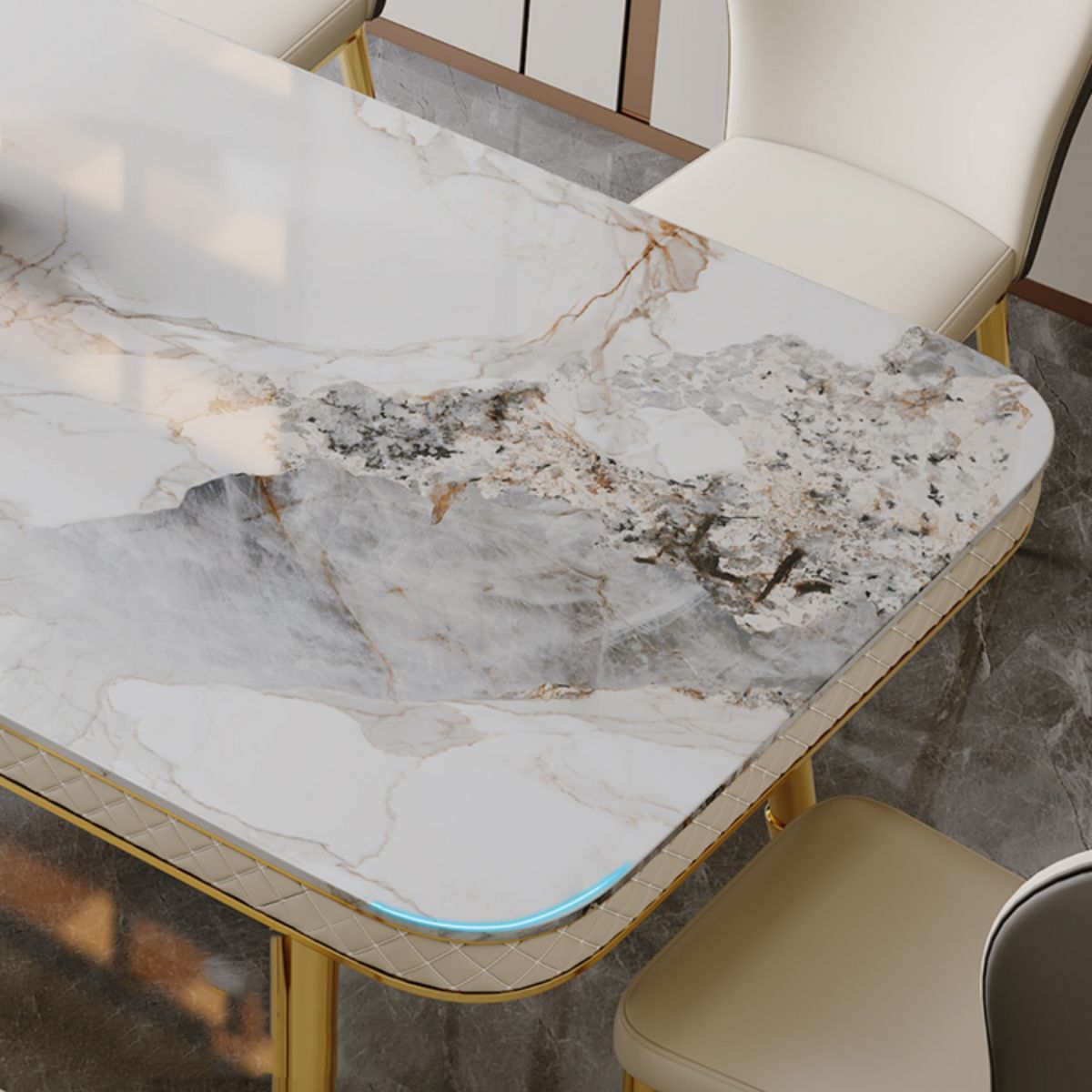 Glam Dining Table Set 1/5 Pcs Rectangle Dining Table with Upholstered Side Chairs