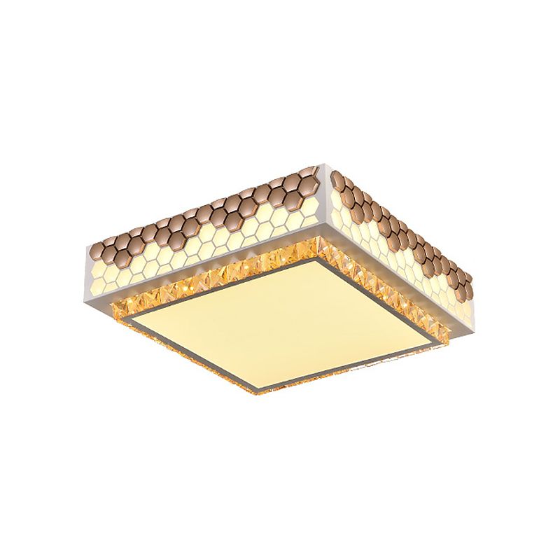 Square Box Bedroom Ceiling Lamp Modern Crystal LED White Flush Mount with Honeycomb Side