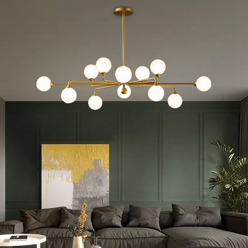 Modern Minimalist Chandelier Light Fixture Spherical White Glass Ceiling Chandelier for Living Room