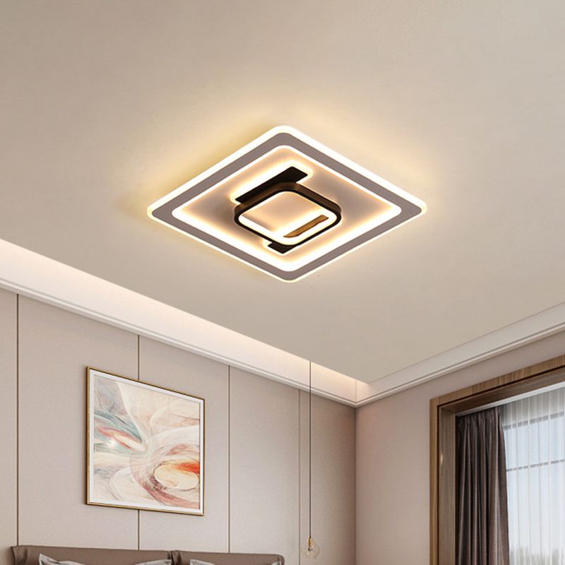 Square Frame Flush Mount Lamp Modernist Metallic Bedroom Black and White LED Flush Mount Fixture in Warm/White Light