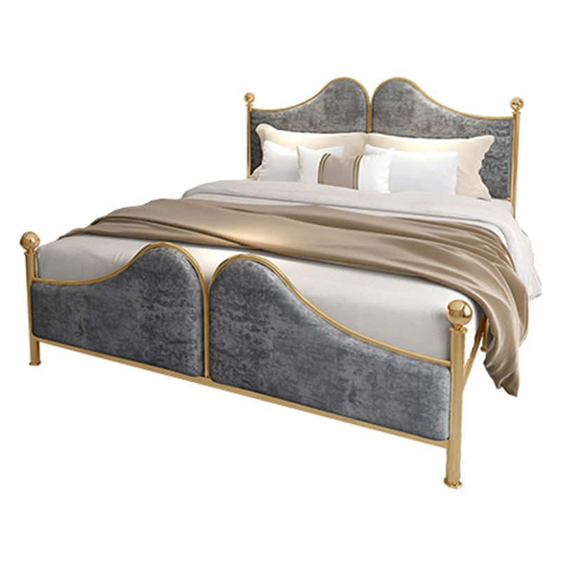 Glam Standard Bed with Upholstered Headboard in Iron Frame Bed