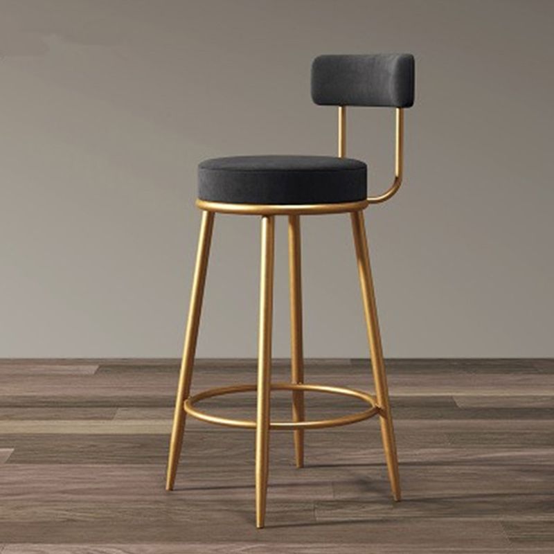 Glam Armless Backrest Counter Stool Iron Dining Room Bar Stool with Velvet Cushion