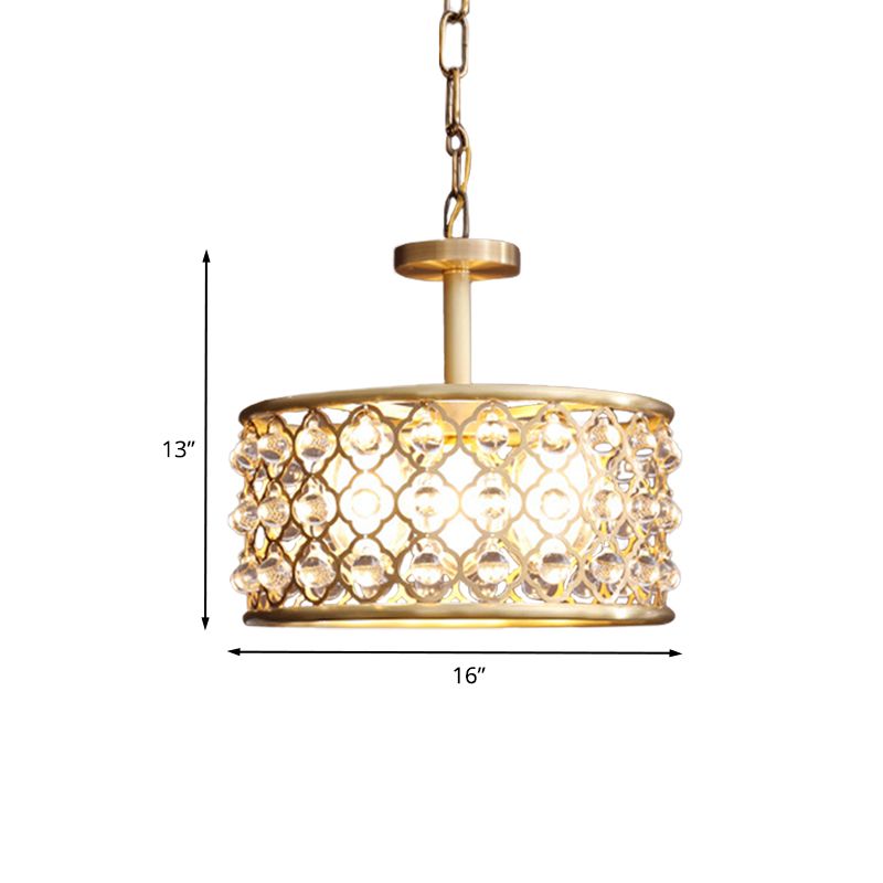 5 ampoules lustre à tambour Light Traditional Éclairage de pendentif en laiton en laiton avec accent à cristal clair