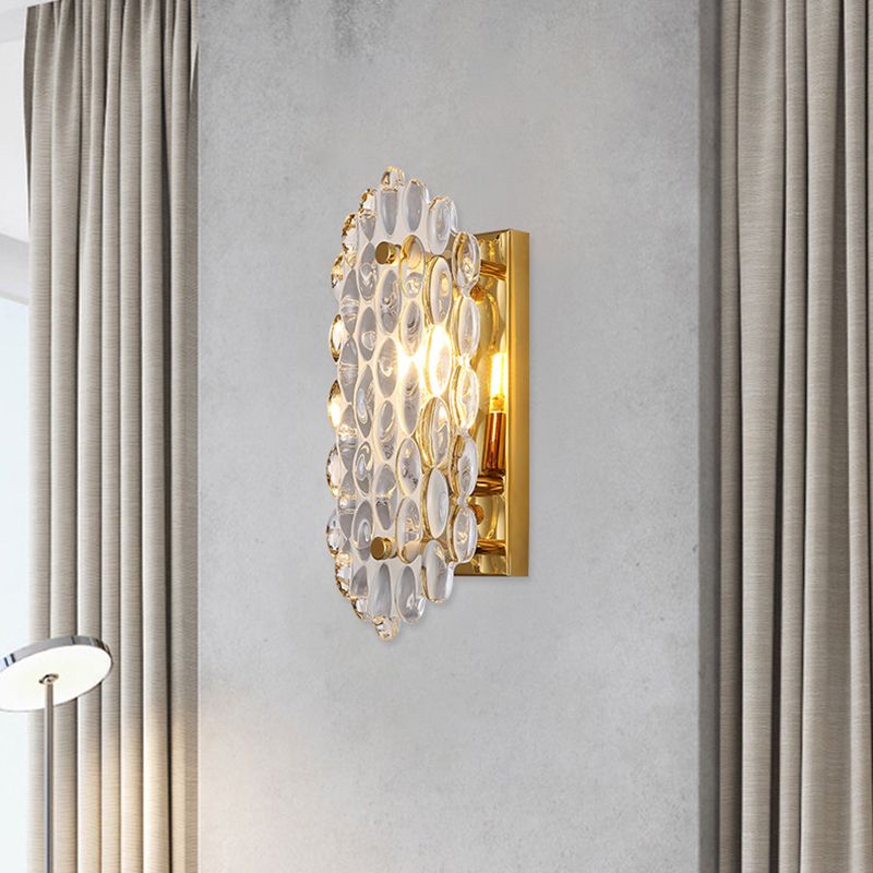 1 couloir léger léger post moderne applique de lampe murale en or moderne avec une teinte de panneau de cristal en forme de maïs