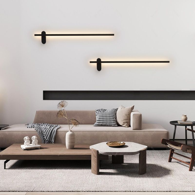 Forma lineal Luz de pared de metal Estilo moderno de 2 luces Luz de pared de pared en negro