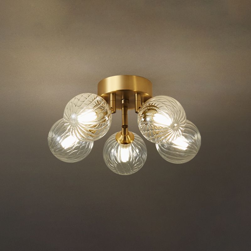 Modern Flush Light Fixtures Transparent Glass Sphere Flush Mount Lamp in Gold