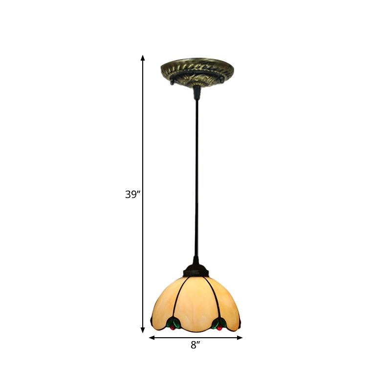 Domed Hanging Ceiling Light 1 Bulb White Glass Tiffany Style Suspension Lighting Fixture for Dining Room