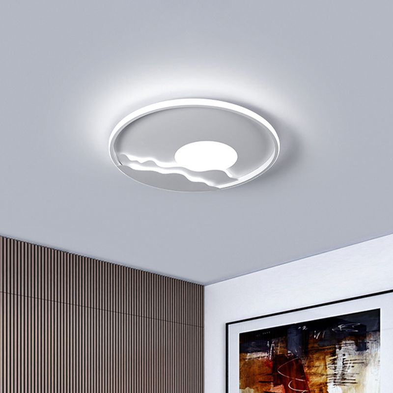 Ultradelgado círculo acrílico de color acrílico moderno 16 "/19,5" /23,5 " W Luz de montaje de techo blanco LED con patrón de sol, luz cálida/blanca