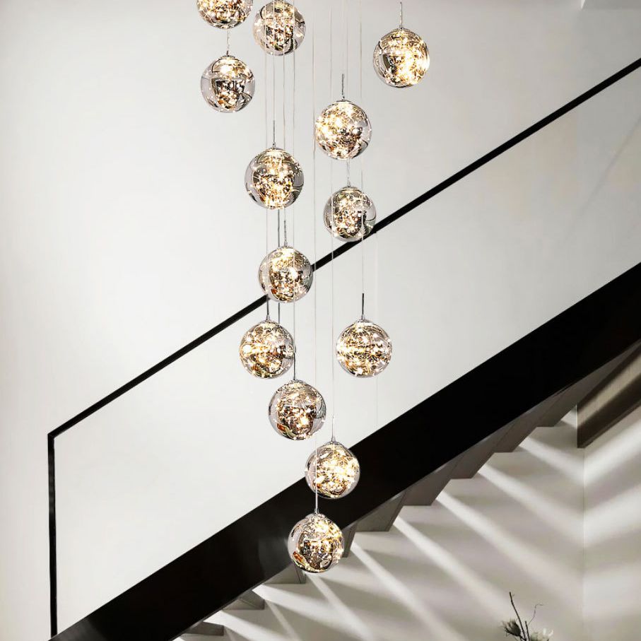 Moderno lampada sospesa sferica a pendente a pendente a 15 luci a 15 luci con tonalità di vetro per le scale