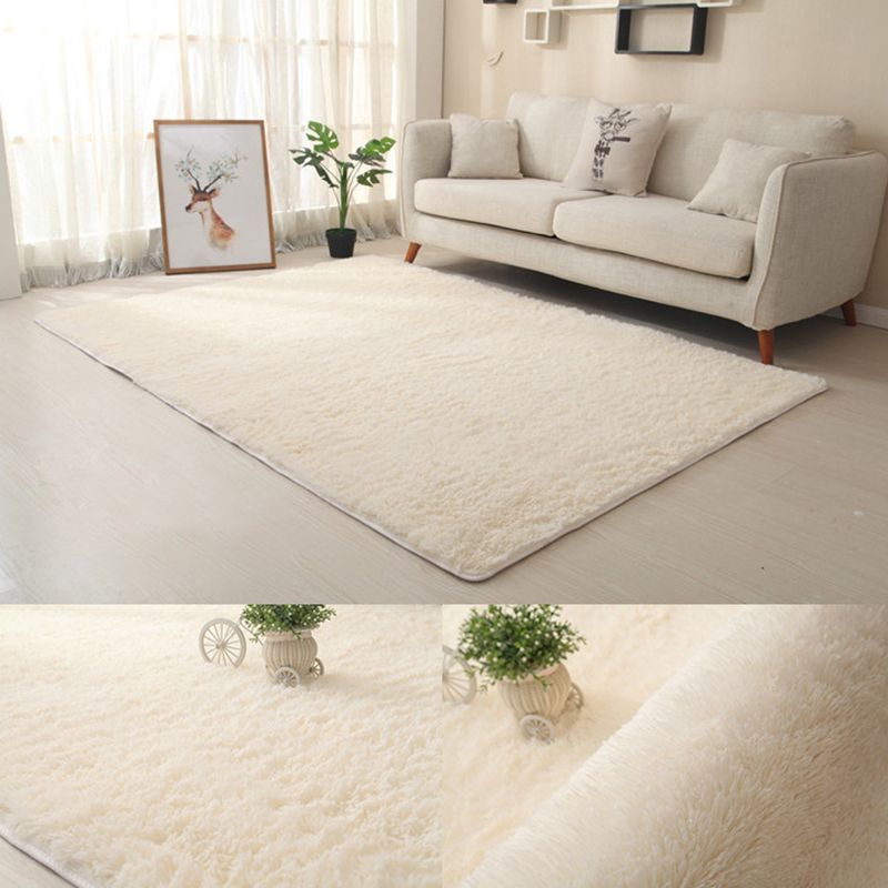 White Solid Color Area Rug Polyester Casual Carpet Shad Rug for Living Room