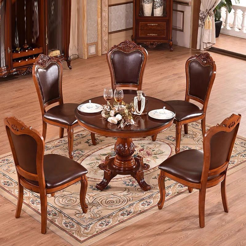 Mesa de comedor redonda victoriana de madera sólida Mesa de goma de madera superior para el hogar