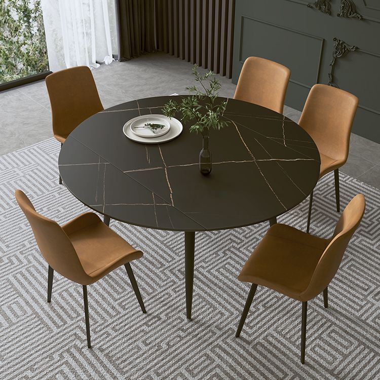 Modern Sintered Stone Dinner Table Round Table with Black Frame for Kitchen