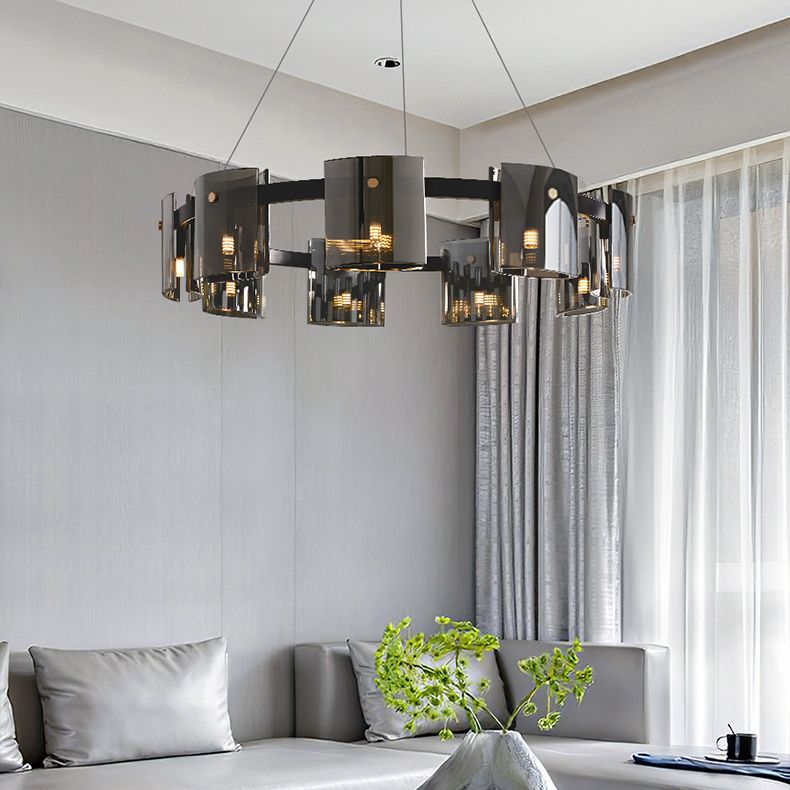Modern Minimalism Pendant Light Metal Geometric Chandelier with Glass Shade