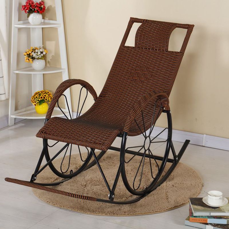 Modern Spindle Rocking Chair Metal Frame Woven Rope Rocker Chair for Home
