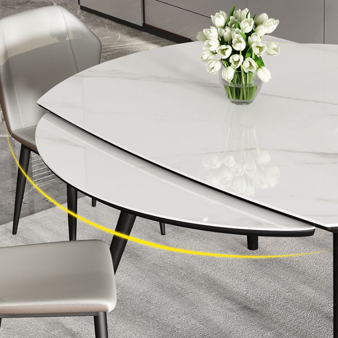 Modern Simple Dining Table Sintered Stone Dinner Table with Wooden Base