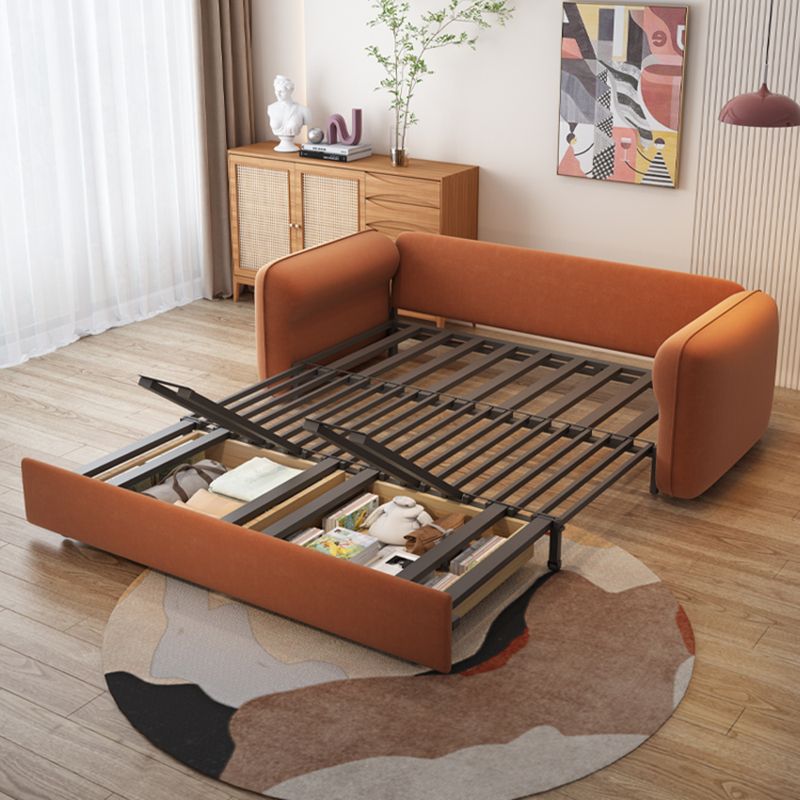 Contemporary Convertible Bed Sofa Couch with Pillows in Orange