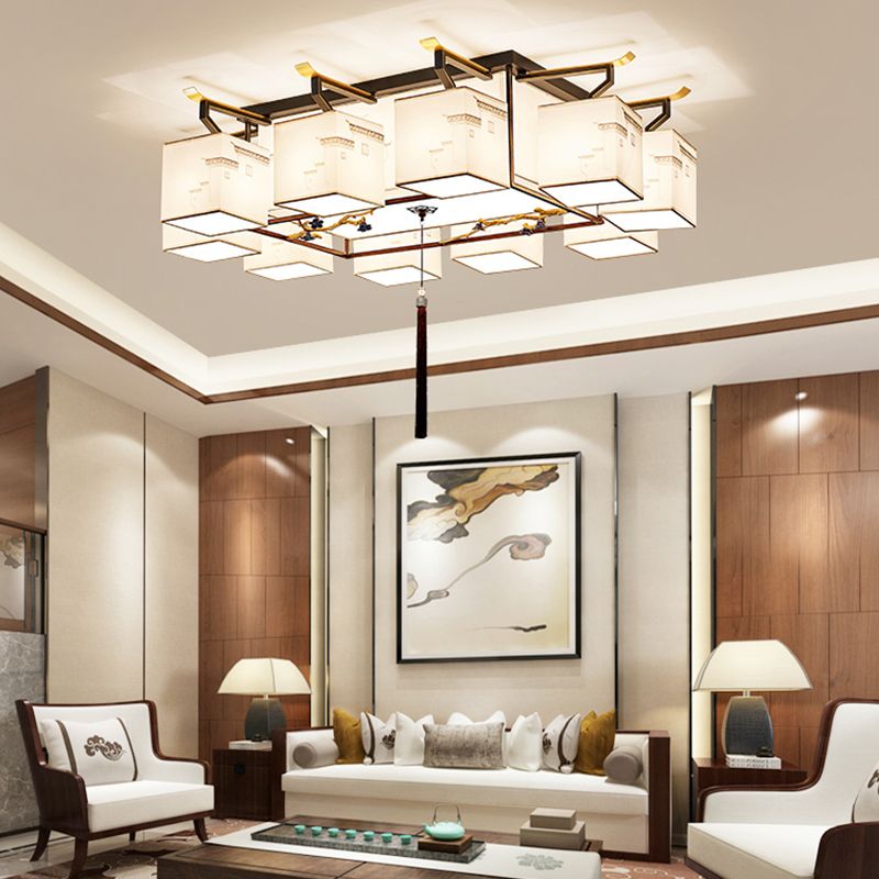 5/8/12/16/21 Ceiling Light with Fabric Shade Chinese Style Flush Mount Light