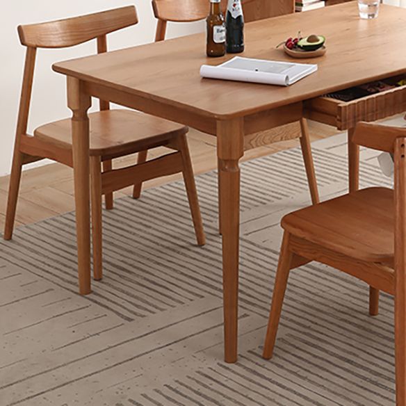 Contemporary Solid Wood Top Dining Room Set Built-in Drawer Design Dining Table Furniture